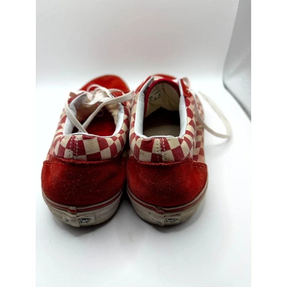 Vans Old Skool Checkerboard Mens 12 Sneaker Red White Canvas Skateboard Shoes‎